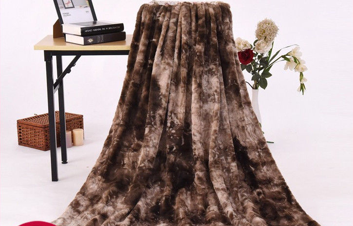 Brushed Pv Velvet Fake Fur Blanket For Children / Adults Allergy Free Brown Color